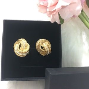 Clip on classic Ch.Dior gold white stone earrings